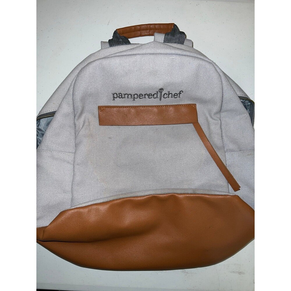 Pampered Chef Lined Gray Nylon Backpack